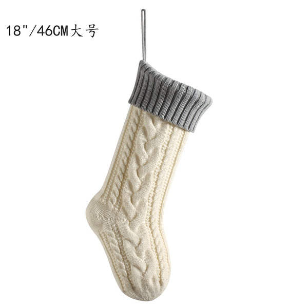 Knitted Christmas gift bag Decorative stockings Christmas stockings Hanging piece Color matching enlarged stagger Fried Dough Twists large capacity gift bag
