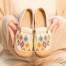 Load image into Gallery viewer, Cross Stitch Colorful Peacock Pattern/different Footwear Spring Linen Shoes