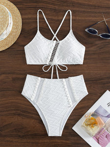 New Single Color Wrap Chest High Waist Tie Beach Split Bikini Swimsuit