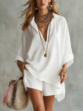 Load image into Gallery viewer, Summer New Women's Fashion Cotton Linen Pockets Beach Shorts Shirt Set