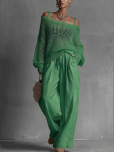 Load image into Gallery viewer, Popular Women's Comfortable Hollow Knitted Top and Linen Pants Two-piece Set