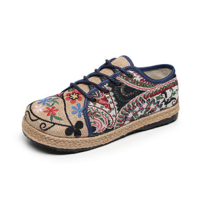 Ethnic Style Lace up Art Linen Casual Shoes Cotton Linen Embroidered Shoes Women's Shoes