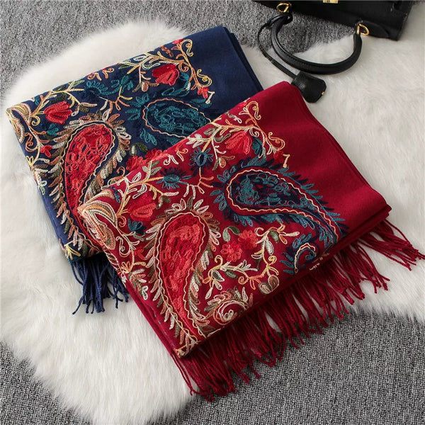 Autumn and Winter New Nepal Imitation Cashmere Cotton Embroidery Colorful Cashew National Scarf