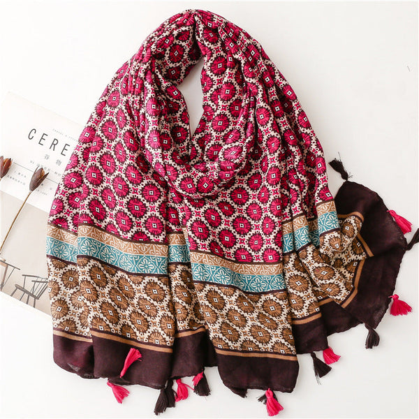 Autumn and Winter Thickened Warmth Scarf Satin Cotton Positioning Copper Money Grass Braided Silk Scarf Cotton Hemp Hand Feel Sunscreen Shawl