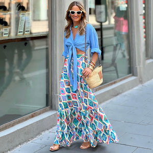 Summer New Bohemian Print Print Beach Vacation Skirt with Large Swing
