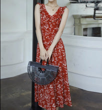 Load image into Gallery viewer, Bohemian New Goddess Style Retro Red Print Sleeveless Ruffle Dress