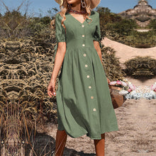 Load image into Gallery viewer, Summer new women's midi skirt short sleeve V-neck solid color dress