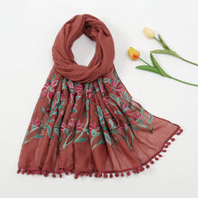 Load image into Gallery viewer, New Embroidered Furball Scarf, Cotton and Linen Shawl, Women&#39;s Ethnic Style Retro Style, with Spring and Autumn Scarf