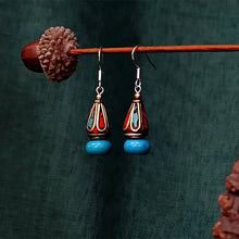 Load image into Gallery viewer, Original Ethnic Tibetan Earrings Female Sterling Silver Natural Turquoise Earrings Nepalese Vintage Palace Earrings