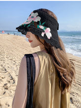 Load image into Gallery viewer, Spring and summer women&#39;s ethnic style embroidery cotton empty top beach hat sun protection face sun hat foldable sun hat