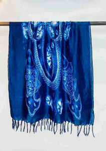 New Blue Dye Tie Scarf Ethnic Style Tie Dye Retro Large Shawl Long Detached Tibetan Blue Art Wax Dyed Scarf