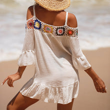 Load image into Gallery viewer, Holiday Suspenders Sun-protective Clothing Crocheted Lace Shoulder Dress Casual Short Solid Color Sunscreen Beach Skirt