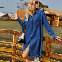 Load image into Gallery viewer, New Vintage Wash Denim Loose Relaxed Long Sleeve Ragged Dress