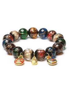Multi-treasure Fragrant Ash Glass Beads Bracelet Five-color Orb Swallowing Gold Beast Couple Prayer Beads Bracelet.