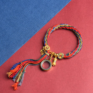 Handmade Woven Tibetan Style Reincarnation Knot Bracelet, Artistic Bracelet, Ethnic Style, Original Year, Red Bracelet