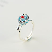 Load image into Gallery viewer, Lotus Six-character Mantra Scripture Rotating Ring Lucky Turn Ring National Style Enamel Colored Burning Blue Ring