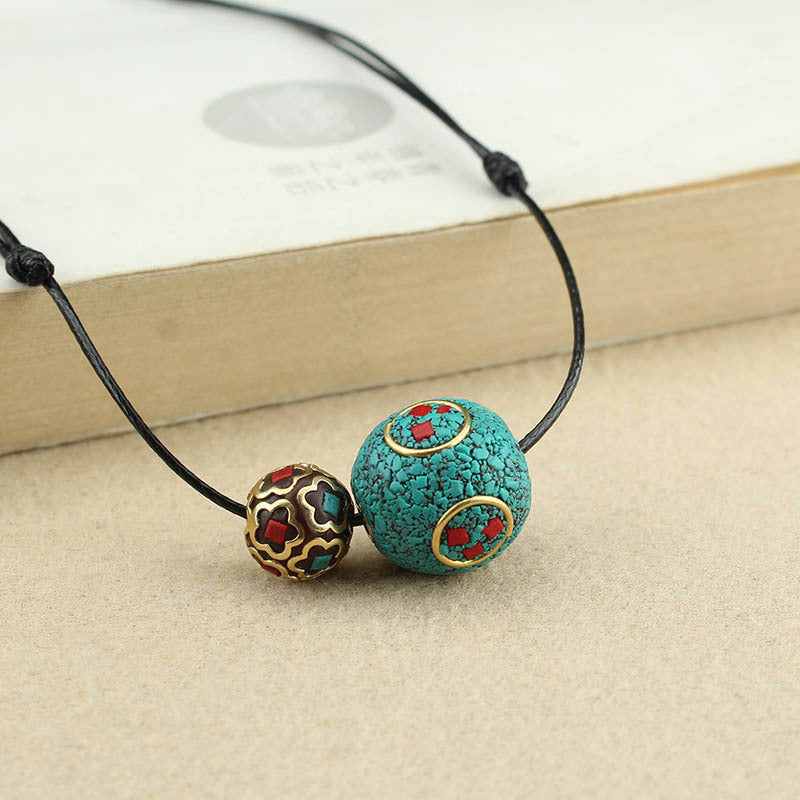 Vintage Nepalese Beads, Pair Necklaces, Ancient Style Clothing Accessories, Round Beads, Sweater Chains, Simple Pendant