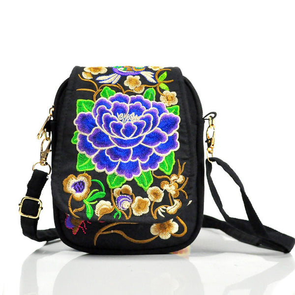 Ethnic Style Bag Small Bag Women's New Mini Diagonal Canvas Small SquareFlower Versatile Mobile Phone Coin Purse