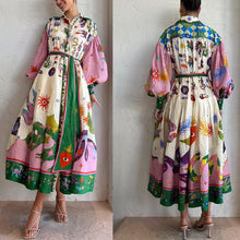 Load image into Gallery viewer, New Retro French Palace Style Pleated Super Pendulum Printed Long Sleeve Loose Dress