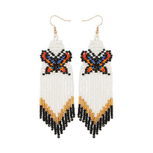Load image into Gallery viewer, Bohemian Holiday Style Rice Bead Knitted Earrings with Tassels Handmade DIY Long Original Design Butterfly Earrings for Women