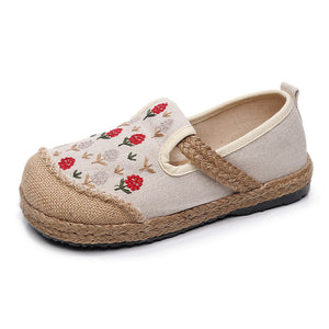 New Women's Embroidered Linen Flat Shoes