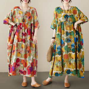 Simple and Fashionable Bohemian Long Dress, New Summer Style, Added Fat, Round Neck, Short Sleeved, Middle-aged and Elderly Mom's Dress