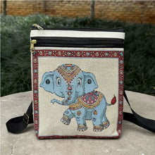 Load image into Gallery viewer, Woven Flower Cloth Bags, Retro Mobile Phone Change Bags, Two-layer Black Belts
