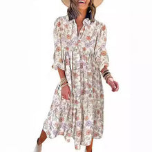 Load image into Gallery viewer, New Casual Loose Long-sleeved V-neck Women&#39;s Bohemian Floral Elegant A-shaped Dress