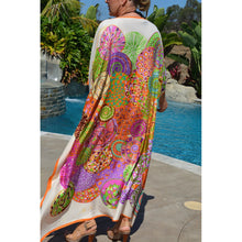 Load image into Gallery viewer, Printed Bohemian Dress Loose Plus Size Bat Sleeve Robe Bikini Blouse