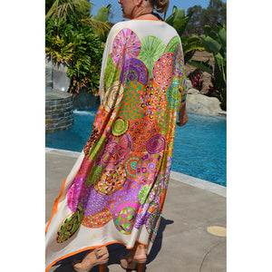 Printed Bohemian Dress Loose Plus Size Bat Sleeve Robe Bikini Blouse