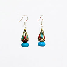 Load image into Gallery viewer, Original Ethnic Tibetan Earrings Female Sterling Silver Natural Turquoise Earrings Nepalese Vintage Palace Earrings