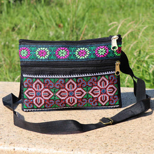 Ethnic Embroidery Single Shoulder Crossbody Bag Double Layer Zipper Bag