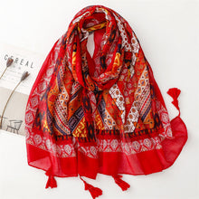 Load image into Gallery viewer, Japanese Literary and Artistic Fresh Cotton and Linen Scarf Retro Patchwork Bohemian Cashew Print Silk Scarf Beautiful Sunscreen Scarf