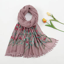 Load image into Gallery viewer, New Embroidered Furball Scarf, Cotton and Linen Shawl, Women&#39;s Ethnic Style Retro Style, with Spring and Autumn Scarf