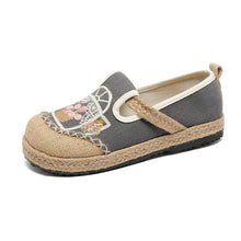 Load image into Gallery viewer, New Embroidered Cloth Shoes Flat Bottom Shallow Mouth Woven Cloth Shoes Lazy One Pedal Round Head Splicing Women's Cloth Shoes