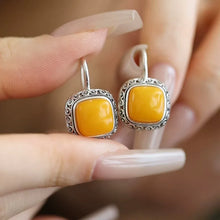 Load image into Gallery viewer, 925 Silver Retro New Ethnic Style Chicken Oil Yellow Beeswax Square Ring Earrings Niche Design Premium