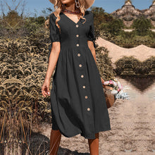 Load image into Gallery viewer, Summer new women's midi skirt short sleeve V-neck solid color dress