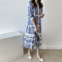 Load image into Gallery viewer, Bohemian Blue and white porcelain Printed Women&#39;s Shirt Long National Style Dress