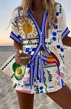 Load image into Gallery viewer, Fashion Print Beach Holiday 2-Piece Set Women Summer Short Sleeve Shirt Top + Wide Legs Short Women's Oversized Two-Piece Outfit