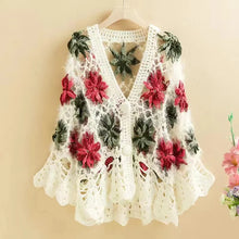 Load image into Gallery viewer, Three-Dimensional Flower Openwork Crocheted Sweater Cardigan Women's Spring And Autumn New Heavy Industry Joker Sweater 3XL Coat