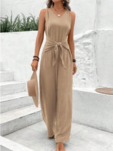 Load image into Gallery viewer, Fashion Solid Jumpsuit For Women Casual Sleeveless V Neck Lace-Up Wide Leg Pants Jumpsuits Lady Summer Holiday Womens Clothing