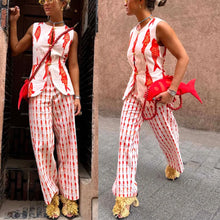 Load image into Gallery viewer, Summer Women Cartoon Red Fish Print O Neck Tank Top And Straight Female Long Pants Short Sleeve Shirt Wide Leg Pant 2 Piece Sets