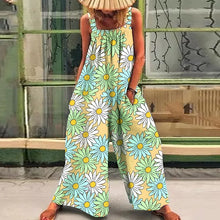 Load image into Gallery viewer, Loose casual lazy wind oversize print suspenders one-piece pants 2024 summer new straps broad leg one-piece pants woman