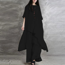 Load image into Gallery viewer, Women's Cotton Linen 2-piece Sets Large Size Casual Wear Sportswear Suit Short-Sleeved O-Neck Top Wide Leg Pants Suits For Women