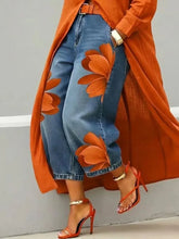 Load image into Gallery viewer, Streetwear Women's Floral Print High Waist Jeans Loose Fit Cropped Wide Leg Denim Pants Casual Trendy Plus Size Trousers