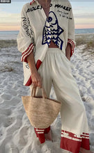 Load image into Gallery viewer, Fashion Print Beach Holiday 2-Piece Set Women Spring Summer Long Sleeve Shirt Top + Wide Legs Women's Oversized Two-Piece Outfit