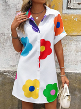 Load image into Gallery viewer, New Summer Everyday Casual Women's Short Sleeve Shirt Dress  Sweet Fashion Single-breasted Dress Floral Print Elegant Dress