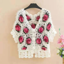 Load image into Gallery viewer, Three-Dimensional Flower Openwork Crocheted Sweater Cardigan Women's Spring And Autumn New Heavy Industry Joker Sweater 3XL Coat