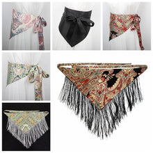 Load image into Gallery viewer, Chinese Style Ethnic Triangular Waistband Embroidered Printing Tassel Floral Triangular Belt Jeans Decor Clothing Accessories