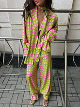 Load image into Gallery viewer, Vintage Polka Dot Women's Pants Sets 2 Pieces Tie Lapel Full Sleeve Blouses Loose Wide Leg Pant 2026 Autumn Lady Vacation Suits